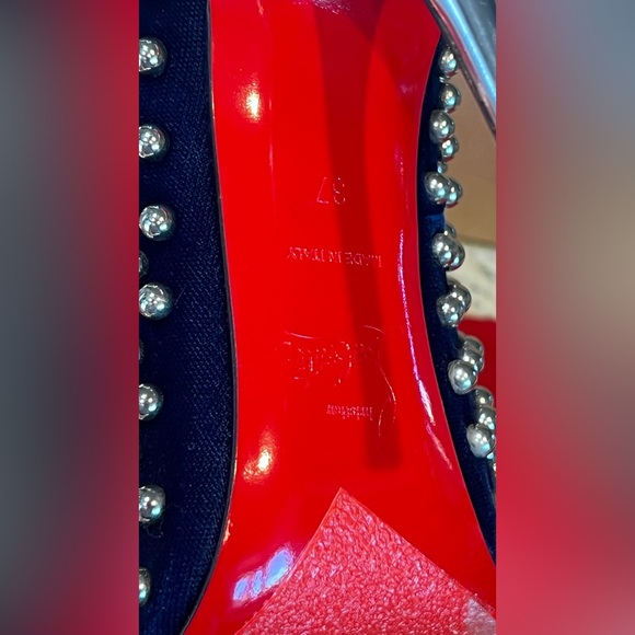 Christian Louboutin BILLY 120 Velvet Silver Studded Eclipse High Heels EU 37 - Picture 11 of 14